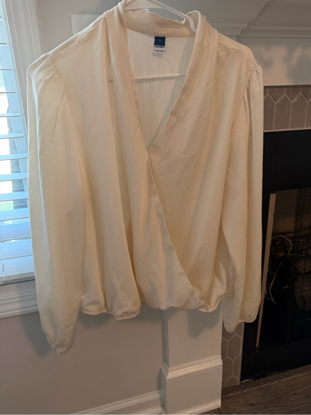 Old Navy Cream Surplice Long-Sleeve Blouse